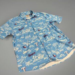 Texas Rangers Shirt Adult Medium Blue Floral Hawaiian Promo Button Up Mens